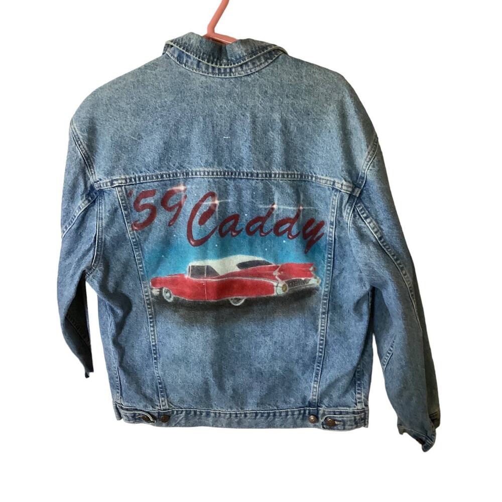 Vintage Jean Jacket With "59 Caddy" Graphic on Back Size XL